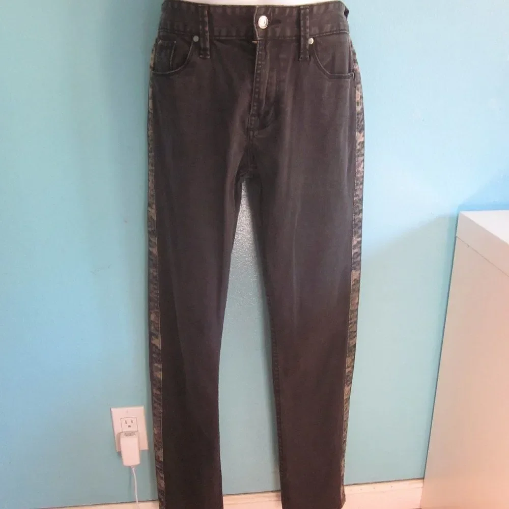 Guess Jeans Unisex Slim Black Denim Mens Size 32 Camo Stripe Detail 31